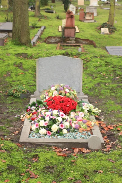 Flores funerarias sobre una tumba —  Fotos de Stock
