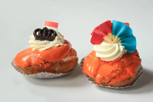 Oranje Snoepgoed Met Nederlandse Vlag Koningsdag Vieren April Oranje Nationale — Stockfoto