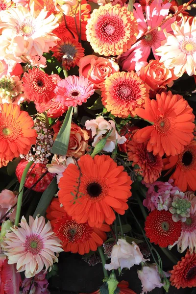 Bouquet Gerbera Orange Rose Arrangement Fleurs Mariage — Photo