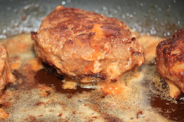 Fresh Oldfashioned Made Meatballs Fried Pan — Stock Photo, Image