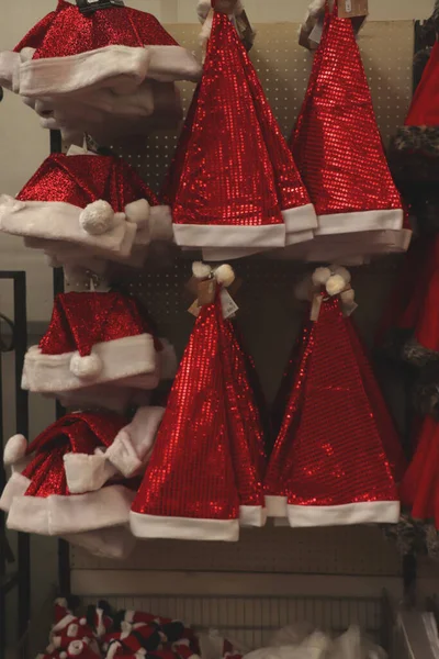 Aalsmeer Holanda Novembro 2018 Chapéus Papai Noel Uma Loja Decoração — Fotografia de Stock