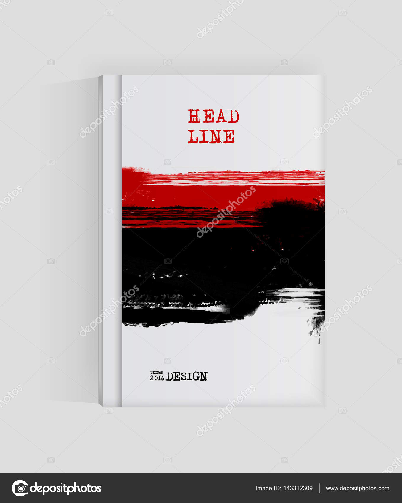 Disegno astratto rosso e nero Vernice di inchiostro sulla brochure Due colore elemento isolato su bianco Ban ra di Grunge dipinge Inchiostro liquido