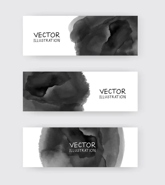 Bannières blanches noires serties de peinture abstraite à l'encre noire — Image vectorielle