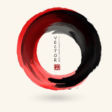 Beyaz arka planda siyah ve kırmızı mürekkep. Japon tarzı. Grunge Circle lekelerinin vektör illüstrasyonu