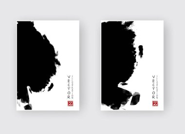 Beyaz arka planda siyah mürekkep fırçası darbesi. Japon tarzı. Grunge Circle lekelerinin vektör illüstrasyonu