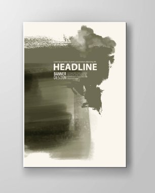 Boyalı grunge poster öğesi. Haki mürekkep vektör afiş izole üzerinde beyaz lekeler. Arka tasarımı için. El vektör çizim beyaz zemin üzerine çekilmiş. Fırça konturları vektör.