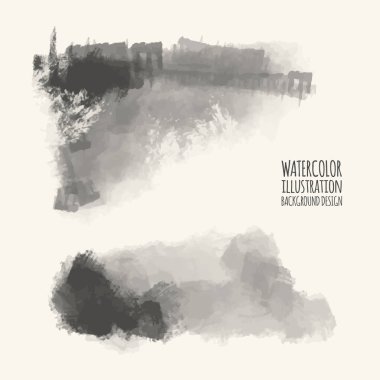 Vektör gri renk fırça darbeleri. Sulu Boya tek renkli Grunge elemanları izole. Duman fırçalar tasarımınız için. Serbest el. Mürekkep sıçrama. Akrilik damgası. Vektör çizim