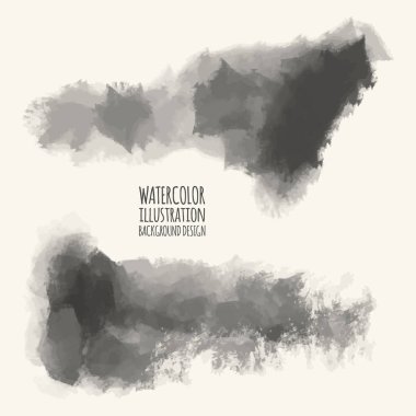 Vektör gri renk fırça darbeleri. Sulu Boya tek renkli Grunge elemanları izole. Duman fırçalar tasarımınız için. Serbest el. Mürekkep sıçrama. Akrilik damgası. Vektör çizim