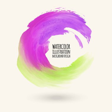 Sulu Boya yeşil, mercan, mavi doku. Beyaz arka plan üzerinde yuvarlak kontur mürekkep. Basit tarzı. Grunge daire lekeleri vektör çizim.