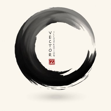Beyaz arka planda siyah mürekkep darbesi. Japon tarzı. Grunge Circle lekelerinin vektör illüstrasyonu