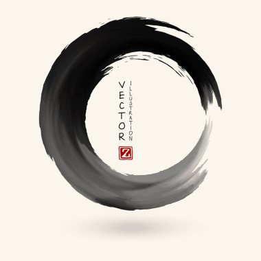 Beyaz arka planda siyah mürekkep darbesi. Japon tarzı. Grunge Circle lekelerinin vektör illüstrasyonu