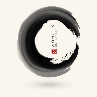 Beyaz arka planda siyah mürekkep darbesi. Japon tarzı. Grunge Circle lekelerinin vektör illüstrasyonu