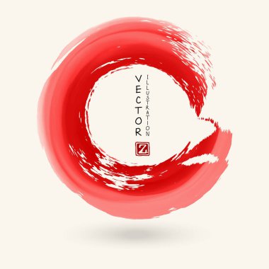 Beyaz arka planda kırmızı mürekkep izi var. Japon tarzı. Grunge Circle lekelerinin vektör illüstrasyonu