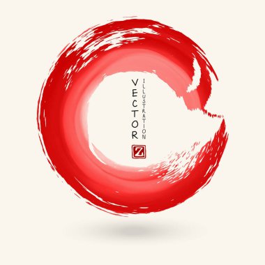 Beyaz arka planda kırmızı mürekkep izi var. Japon tarzı. Grunge Circle lekelerinin vektör illüstrasyonu