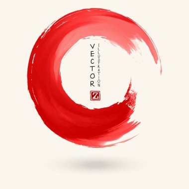 Beyaz arka planda kırmızı mürekkep izi var. Japon tarzı. Grunge Circle lekelerinin vektör illüstrasyonu