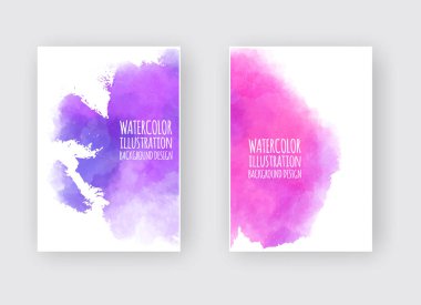 Sulu boya pembe purplecolor tasarım afiş ayarlayın. Vektör çizim