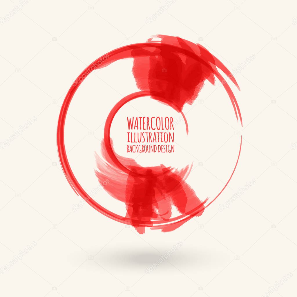 Red ink round stroke on white background. Japanese style. Vector illustration of grunge circle stains