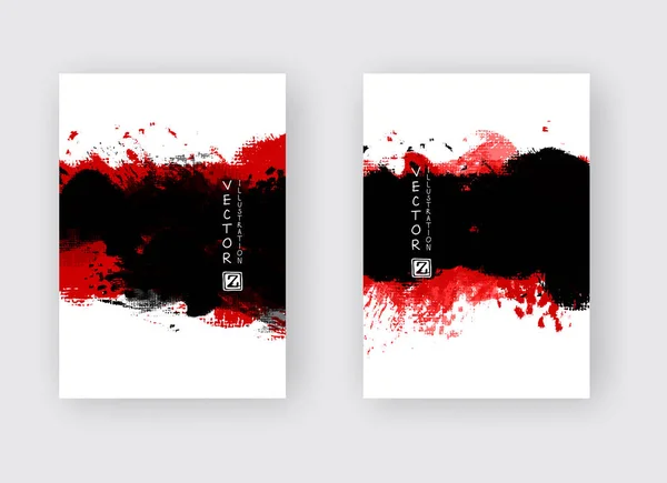 Banners con pintura abstracta de lavado de tinta roja negra en estilo asiático oriental . — Vector de stock