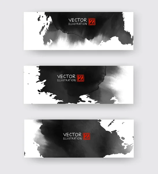 Banners com tinta preta abstrata lavar elemento de pintura em estilo asiático oriental . — Vetor de Stock