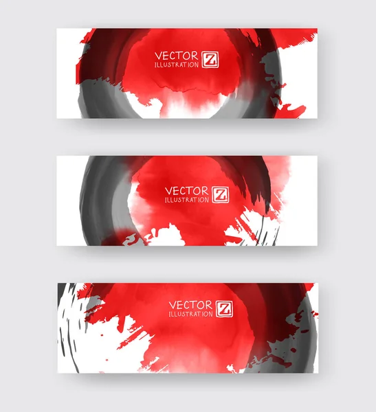 Banners con elemento abstracto de pintura de lavado de tinta negra en estilo asiático oriental . — Vector de stock