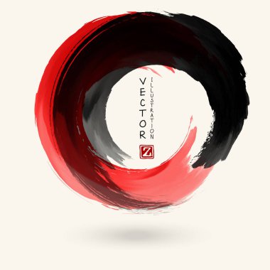 Siyah ve kırmızı mürekkep yuvarlak kontur