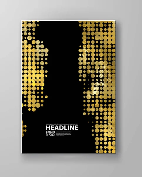 Flyers with patterns in gold and black halftone texture. — Stock Vector