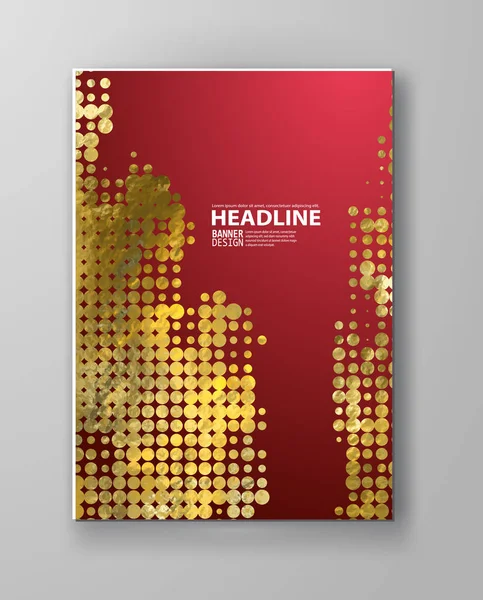 Flyers with patterns in gold and red halftone texture. — Stock Vector