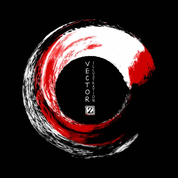 Beyaz ve kırmızı mürekkep vuruşu siyah arka plan üzerine yuvarlak