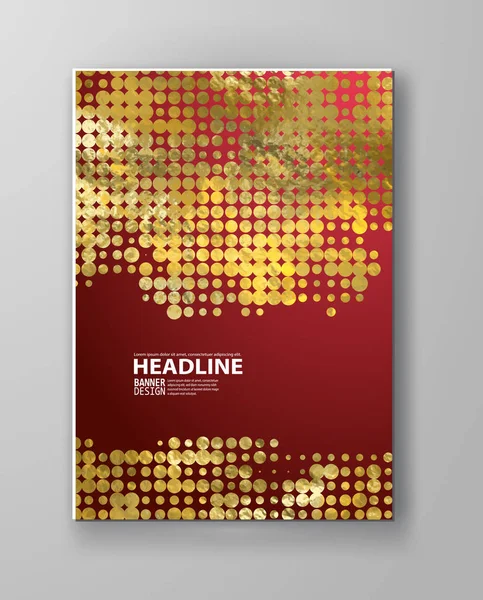 Flyers with patterns in gold and red halftone texture. — Stock Vector