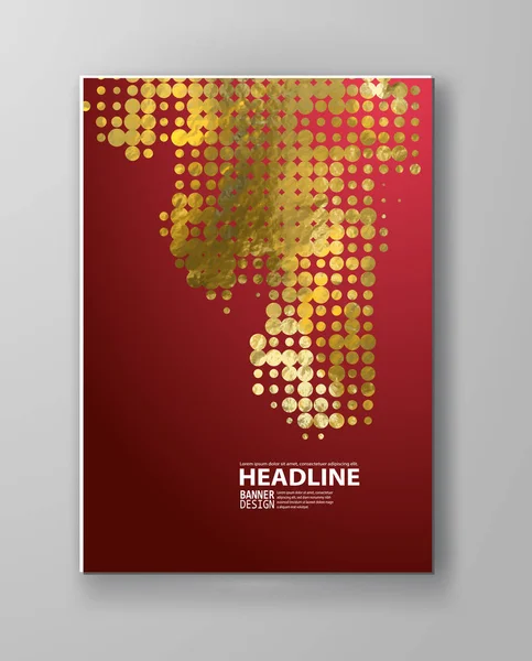 Folhetos com padrões em ouro e vermelho textura meio-tom . —  Vetores de Stock
