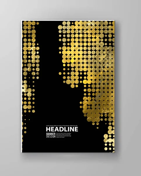 Folhetos com padrões em ouro e preto textura meio-tom . —  Vetores de Stock