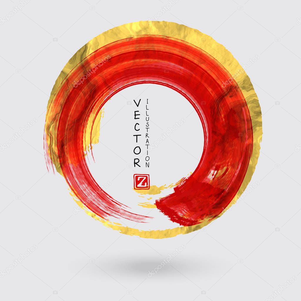 Vector Red and Gold Circle Design Templates for Brochures, Flyers, Mobile Technologies, Applications, Online Services, Typographic Emblems, Logo, Banners. Golden Round Abstract Modern Background.