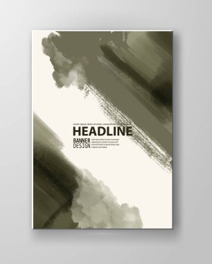 Boyalı grunge poster öğesi. Haki mürekkep vektör afiş izole üzerinde beyaz lekeler. Arka tasarımı için. El vektör çizim beyaz zemin üzerine çekilmiş. Fırça konturları vektör.