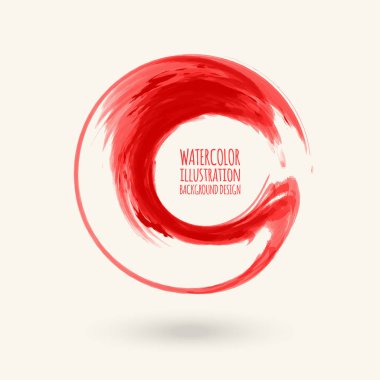 Beyaz arka planda kırmızı mürekkep izi var. Japon tarzı. Grunge Circle lekelerinin vektör illüstrasyonu