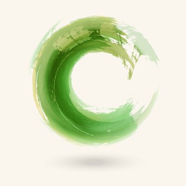 Suluboya yeşil doku. Beyaz arka plan üzerinde yuvarlak kontur mürekkep. Basit tarzı. Grunge daire lekeleri vektör çizim.