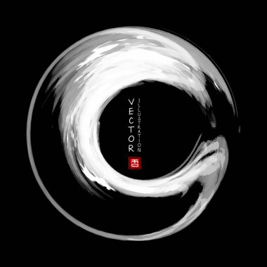 Siyah arka planda beyaz mürekkep darbesi. Japon tarzı. Grunge Circle lekelerinin vektör illüstrasyonu