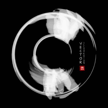 Siyah arka planda beyaz mürekkep darbesi. Japon tarzı. Grunge Circle lekelerinin vektör illüstrasyonu