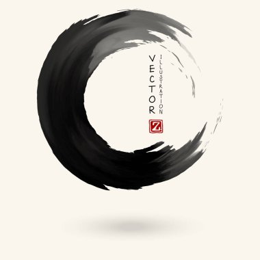 Beyaz arka planda siyah mürekkep darbesi. Japon tarzı. Grunge Circle lekelerinin vektör illüstrasyonu