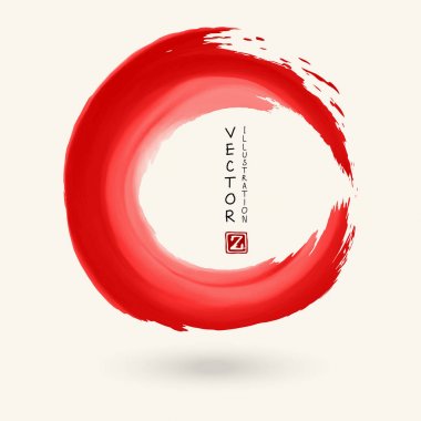 Beyaz arka planda kırmızı mürekkep izi var. Japon tarzı. Grunge Circle lekelerinin vektör illüstrasyonu