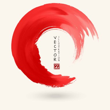 Beyaz arka planda kırmızı mürekkep izi var. Japon tarzı. Grunge Circle lekelerinin vektör illüstrasyonu