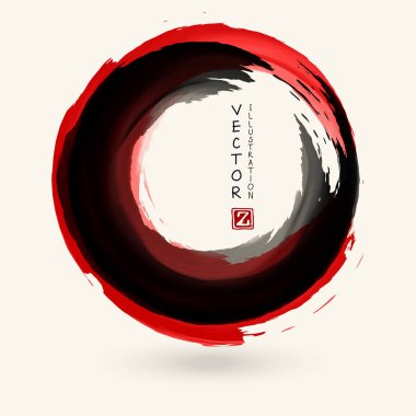 Beyaz arka planda siyah ve kırmızı mürekkep. Japon tarzı. Grunge Circle lekelerinin vektör illüstrasyonu