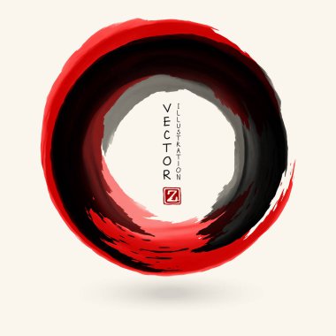 Beyaz arka planda siyah ve kırmızı mürekkep. Japon tarzı. Grunge Circle lekelerinin vektör illüstrasyonu