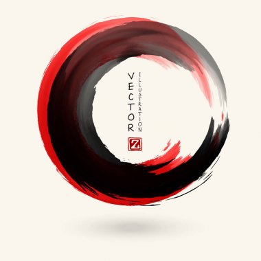 Beyaz arka planda siyah ve kırmızı mürekkep. Japon tarzı. Grunge Circle lekelerinin vektör illüstrasyonu