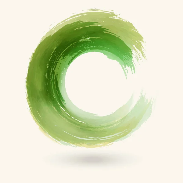 Akvarell Grön Konsistens Bläck Runda Stroke Vit Bakgrund Enkel Stil — Stock vektor