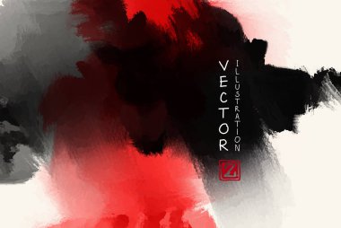 Beyaz arka planda siyah kırmızı fırça darbesi. Japon tarzı. Grunge dalgası lekelerinin vektör illüstrasyonu. Vektör fırçaları resimleme.