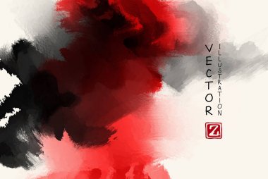 Beyaz arka planda siyah kırmızı fırça darbesi. Japon tarzı. Grunge dalgası lekelerinin vektör illüstrasyonu. Vektör fırçaları resimleme.