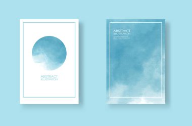 Suluboya elemanları ayarlanmış kartlar. Mavi arka planda elle çizilmiş afiş öğesi.