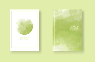 Suluboya elemanları ayarlanmış kartlar. Yeşil arka planda elle çizilmiş afiş öğesi.