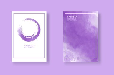 Suluboya elementli kartlar hazır. Mor arkaplanda elle çizilmiş pankart ögesi.