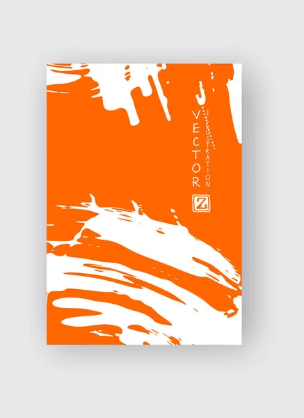 Pinceau à l'encre orange sur fond blanc. Style japonais. — Image vectorielle